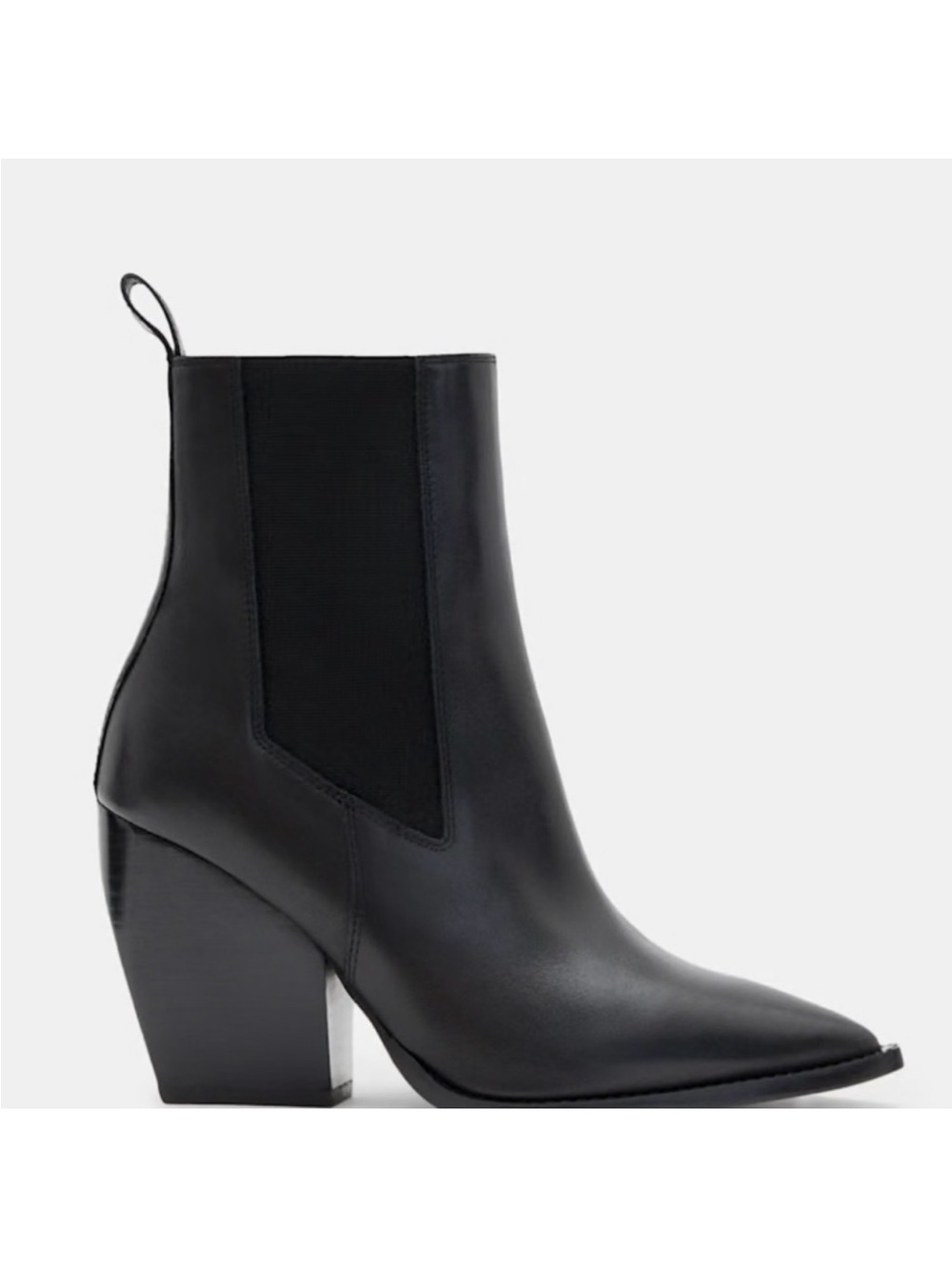 AllSaints Black Leather Pointed Chelsea Booties